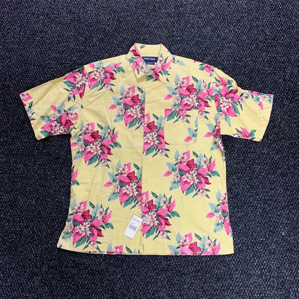 NWT Ralph Lauren Polo Golf Yellow Short-Sleeve Floral Button-Down Shirt Size M